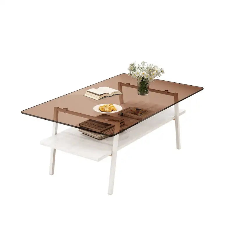 Mesa de centro con tablero de cristal y patas de metal