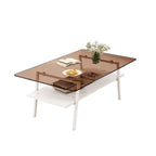 Mesa de centro con tablero de cristal y patas de metal