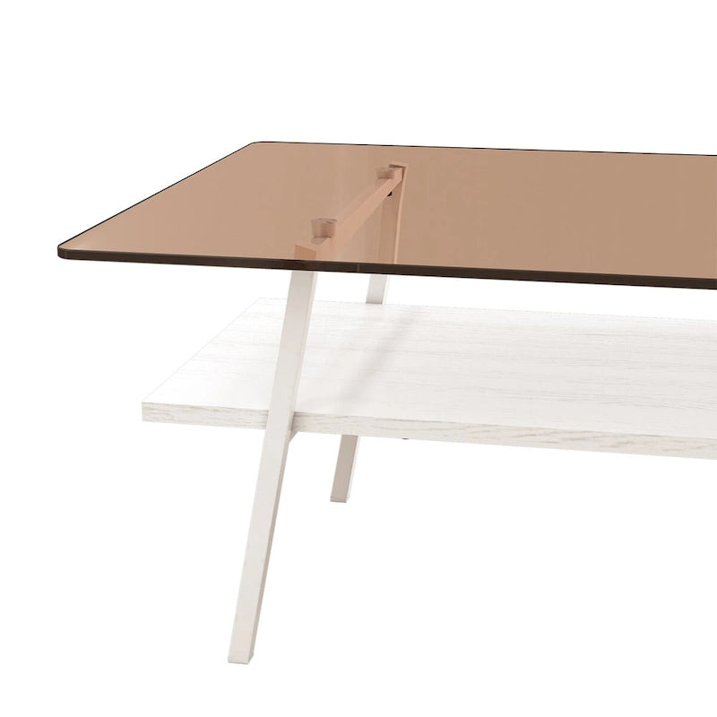 Mesa de centro con tablero de cristal y patas de metal