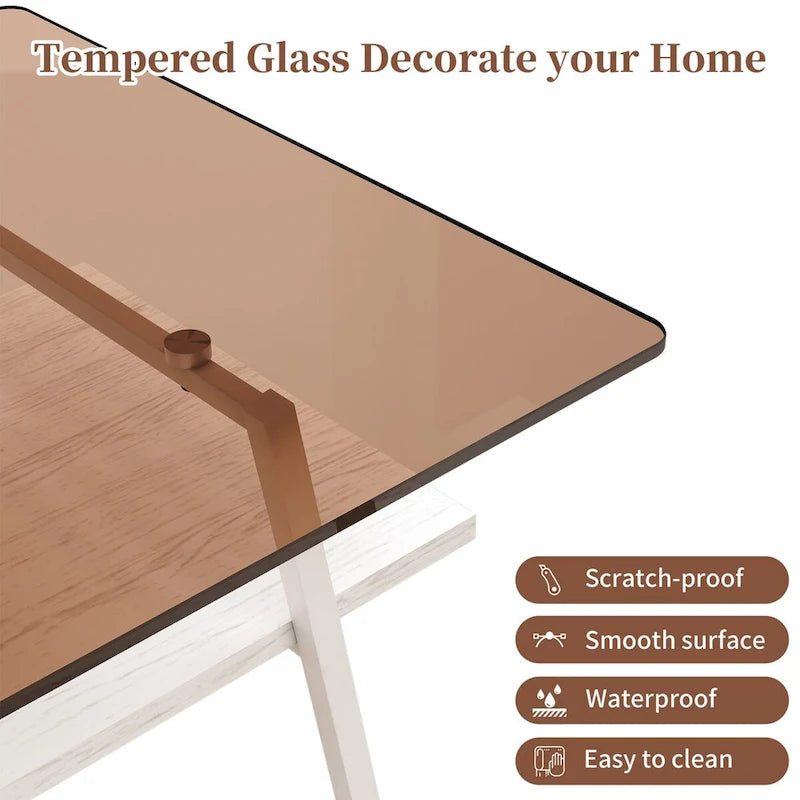 Mesa de centro con tablero de cristal y patas de metal