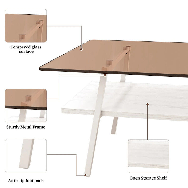 Mesa de centro con tablero de cristal y patas de metal