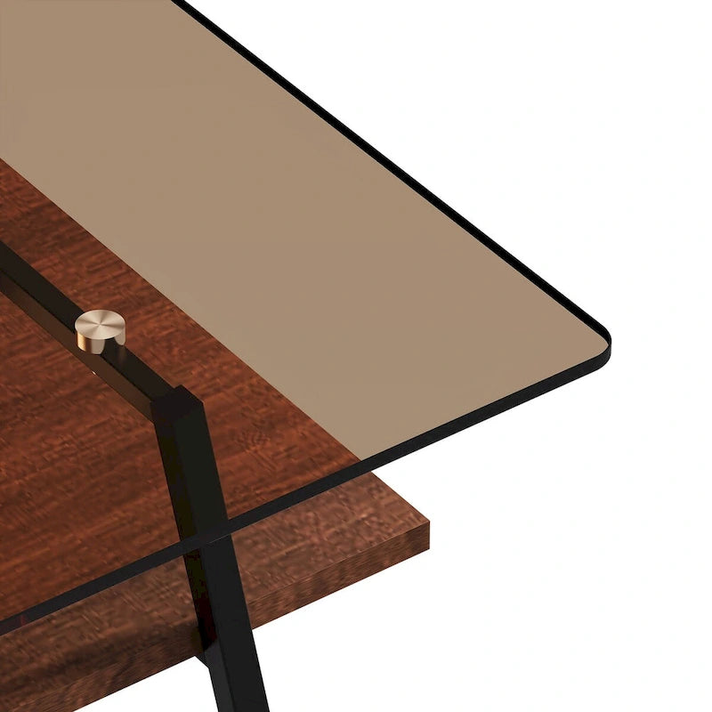 Mesa de centro con tablero de cristal y patas de metal