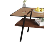 Mesa de centro con tablero de cristal y patas de metal