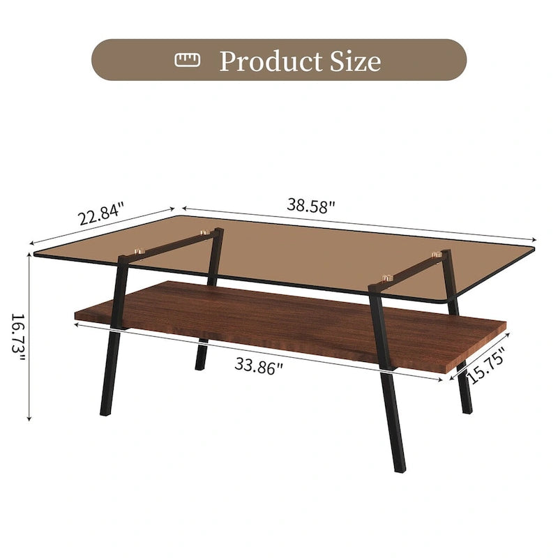 Mesa de centro con tablero de cristal y patas de metal