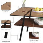 Mesa de centro con tablero de cristal y patas de metal
