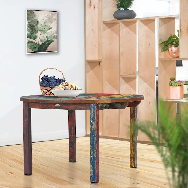 Mesa de comedor redonda de teca reciclada, 48 pulgadas - Multi
