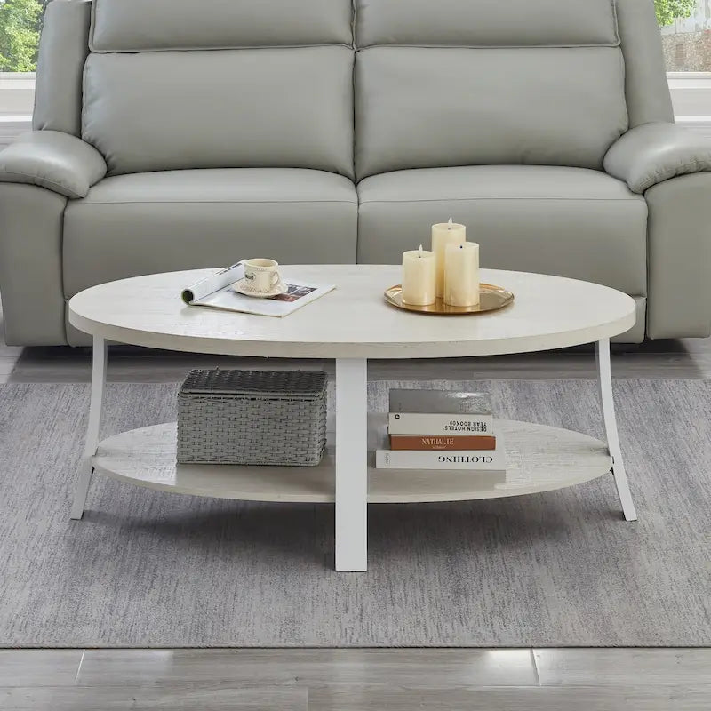 Mesa de centro ovalada contemporánea con estante de madera