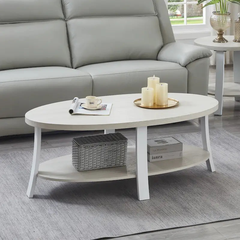 Contemporary Oval Wood Shelf Coffee Table