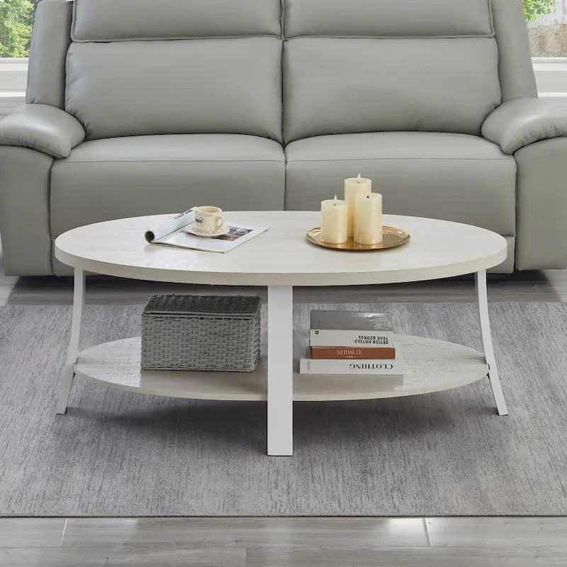 Mesa de centro ovalada contemporánea con estante de madera