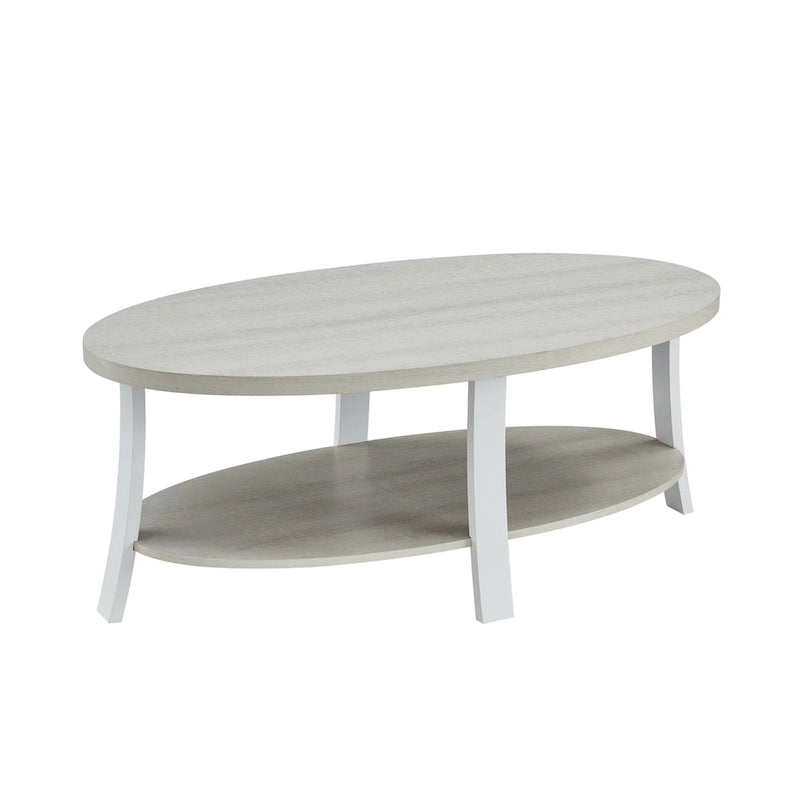 Mesa de centro ovalada contemporánea con estante de madera