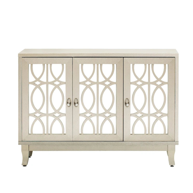 Sideboard-Buffetschrank mit 3 verspiegelten Glastüren und silbernem Griff - 47.2"L x 15.6"W x 33.9"H