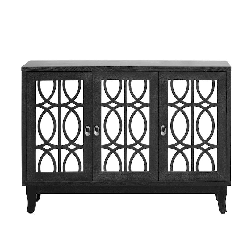 Sideboard-Buffetschrank mit 3 verspiegelten Glastüren und silbernem Griff - 47.2"L x 15.6"W x 33.9"H