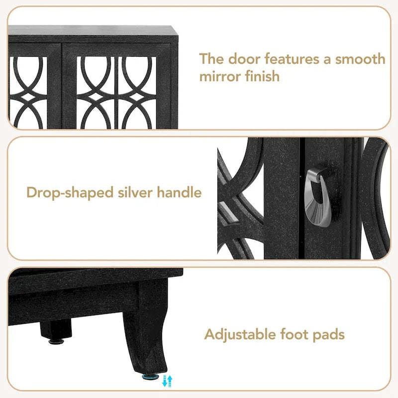 Sideboard-Buffetschrank mit 3 verspiegelten Glastüren und silbernem Griff - 47.2"L x 15.6"W x 33.9"H