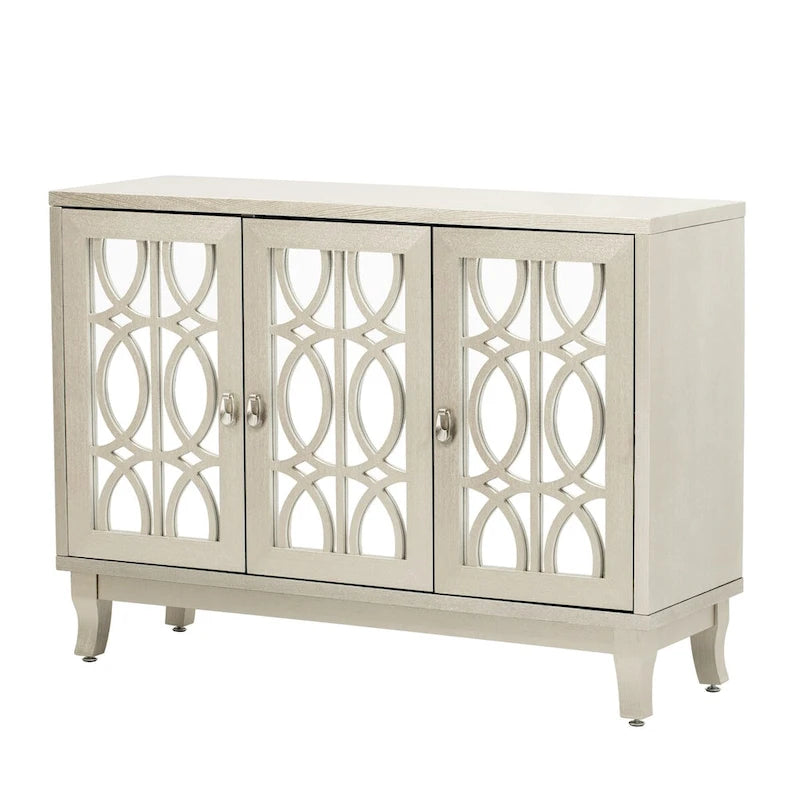 Sideboard-Buffetschrank mit 3 verspiegelten Glastüren und silbernem Griff - 47.2"L x 15.6"W x 33.9"H