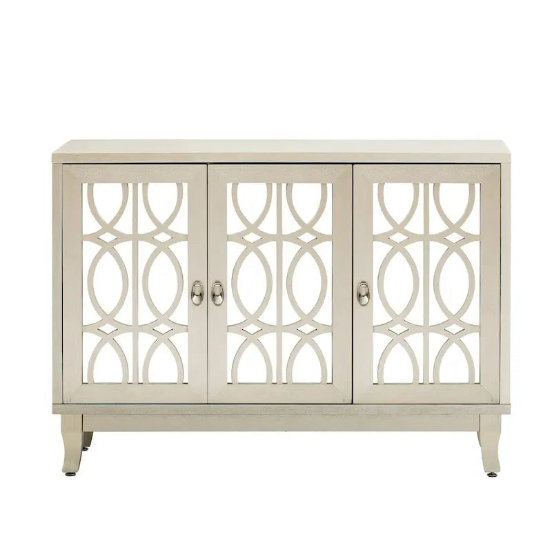 Sideboard-Buffetschrank mit 3 verspiegelten Glastüren und silbernem Griff - 47.2"L x 15.6"W x 33.9"H