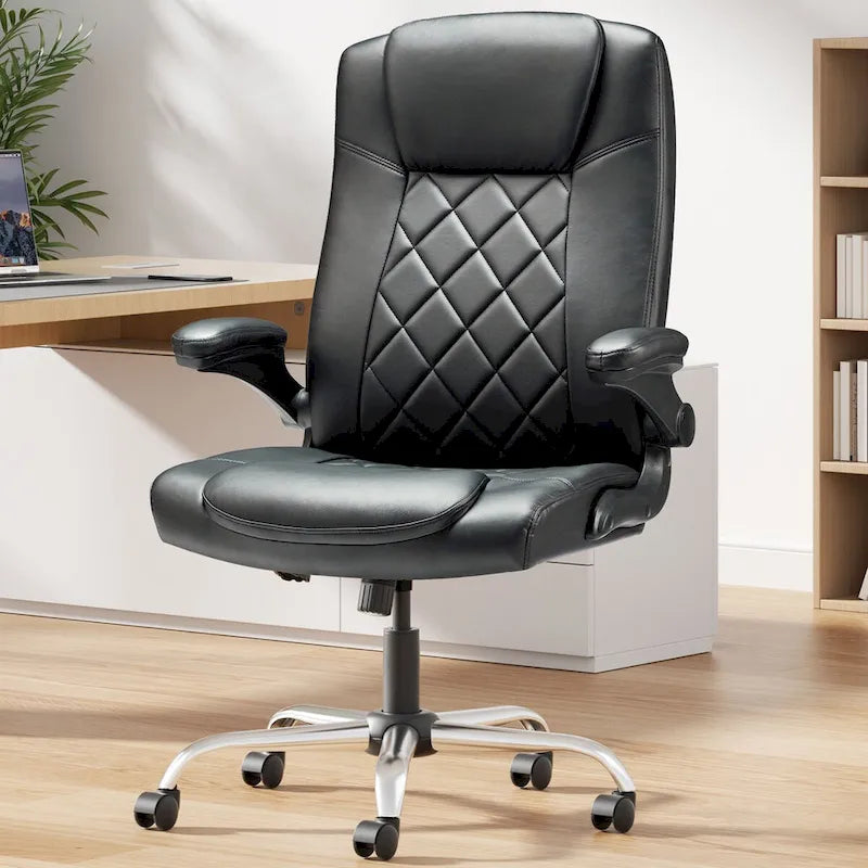 Sillón de oficina giratorio de piel sintética con reposabrazos abatibles