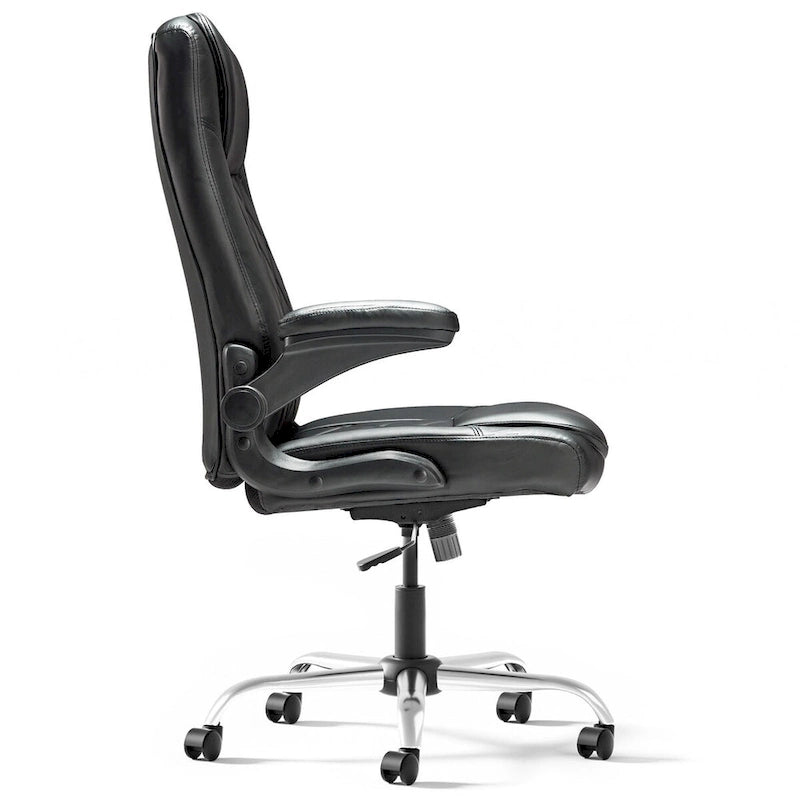 Sillón de oficina giratorio de piel sintética con reposabrazos abatibles