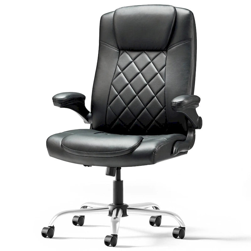 Sillón de oficina giratorio de piel sintética con reposabrazos abatibles