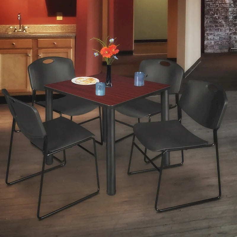 Juego de mesa cuadrada para sala de descanso con 4 sillas apilables