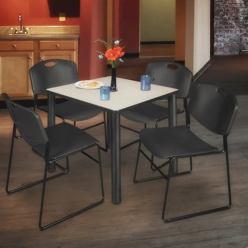 Juego de mesa cuadrada para sala de descanso con 4 sillas apilables