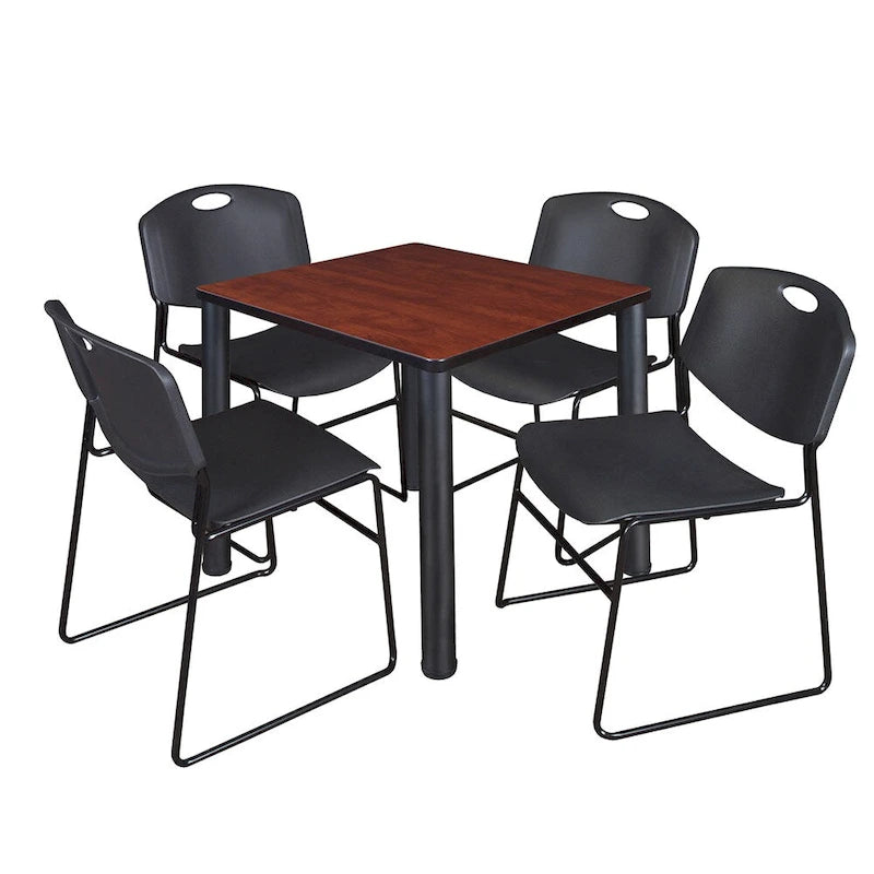 Juego de mesa cuadrada para sala de descanso con 4 sillas apilables