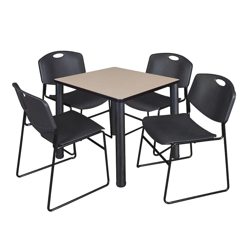 Juego de mesa cuadrada para sala de descanso con 4 sillas apilables