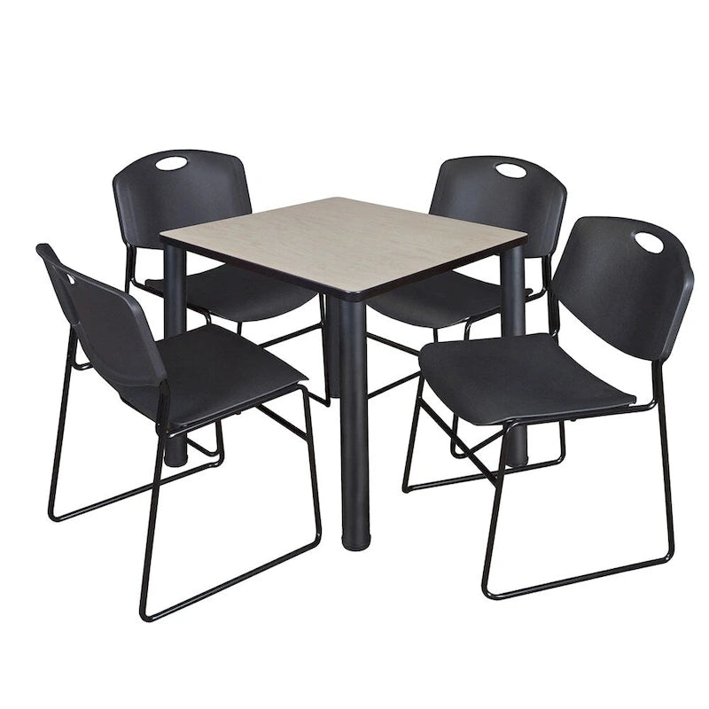 Juego de mesa cuadrada para sala de descanso con 4 sillas apilables