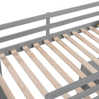 Cama alta individual con escalera, estantes, escritorio de 4 cajones y soporte de listones de madera