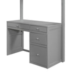 Cama alta individual con escalera, estantes, escritorio de 4 cajones y soporte de listones de madera