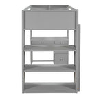 Cama alta individual con escalera, estantes, escritorio de 4 cajones y soporte de listones de madera