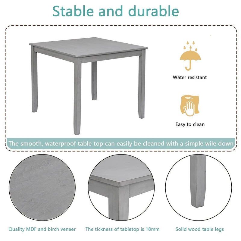 Mesa de Comedor Cuadrada para 4 – Tapa de Chapa de Madera, 34.5" x 34.5"