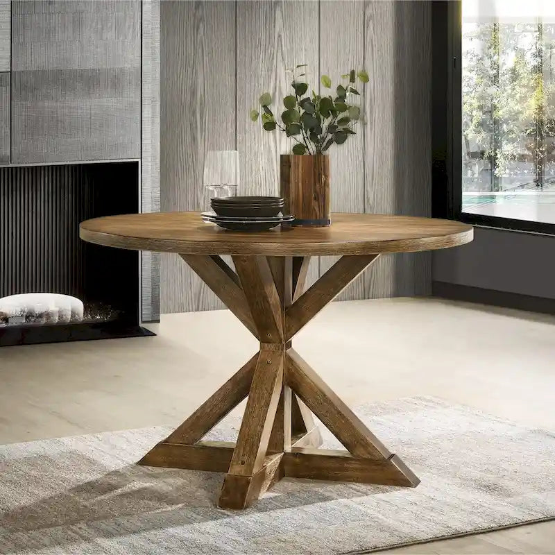 Mesa de comedor con base de caballete cruzado para cocina y comedor, marrón