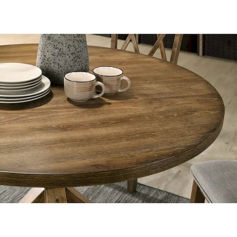 Mesa de comedor con base de caballete cruzado para cocina y comedor, marrón