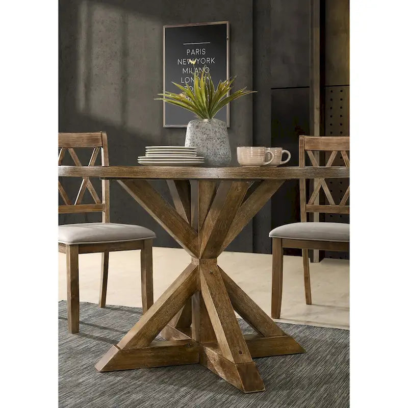 Mesa de comedor con base de caballete cruzado para cocina y comedor, marrón