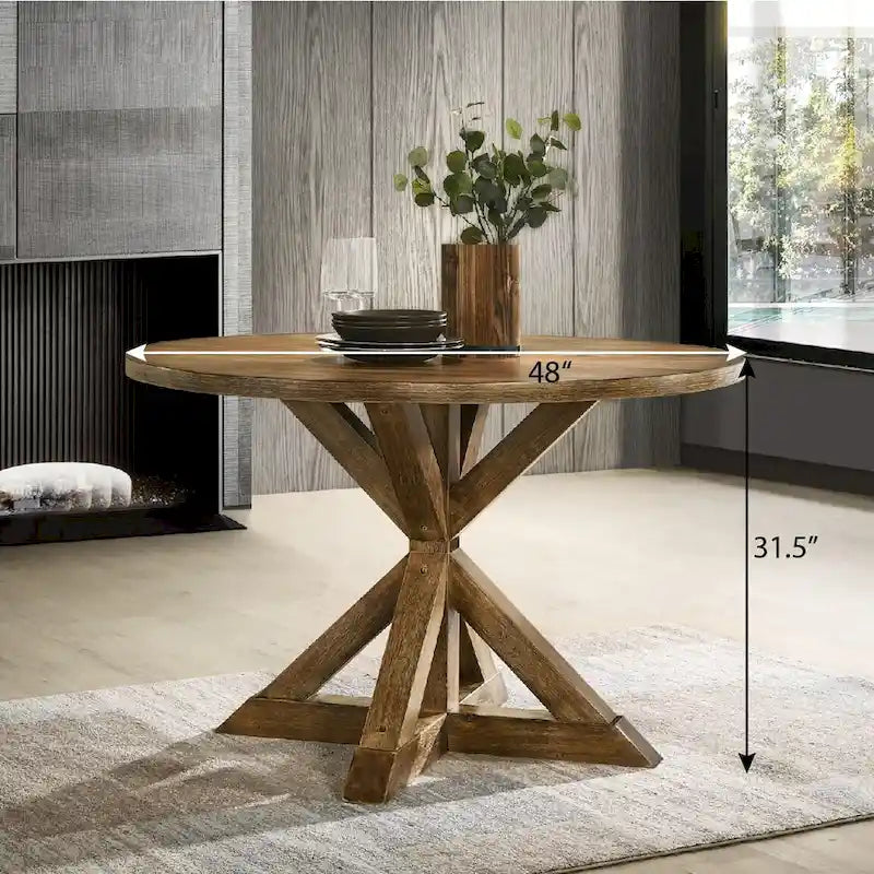 Mesa de comedor con base de caballete cruzado para cocina y comedor, marrón