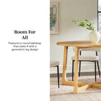 Mesa de comedor redonda de madera maciza con patas geométricas
