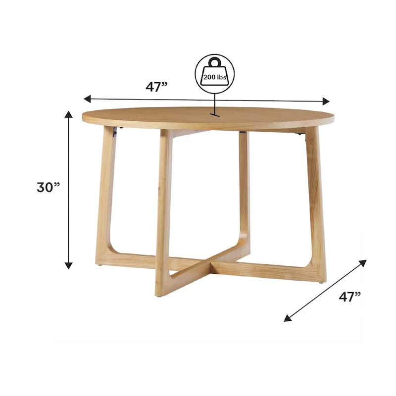 Mesa de comedor redonda de madera maciza con patas geométricas