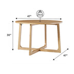Mesa de comedor redonda de madera maciza con patas geométricas