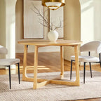 Mesa de comedor redonda de madera maciza con patas geométricas