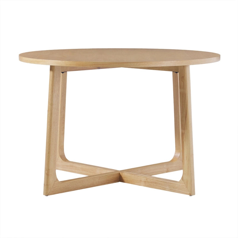 Mesa de comedor redonda de madera maciza con patas geométricas