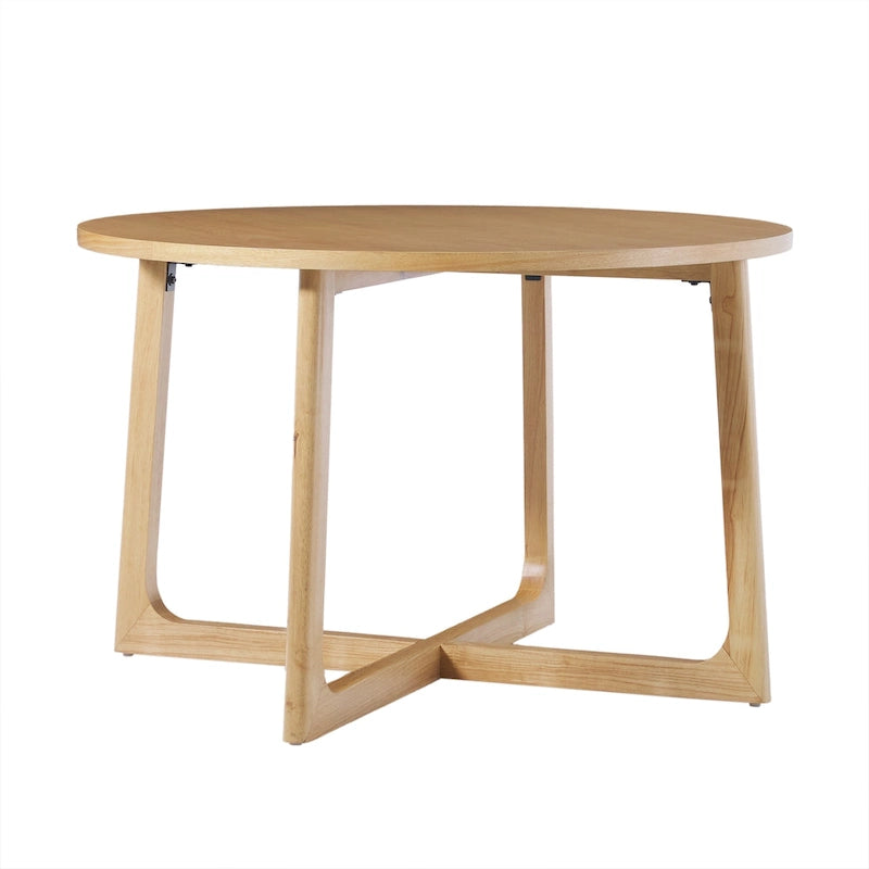 Mesa de comedor redonda de madera maciza con patas geométricas