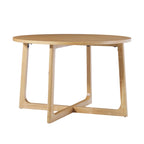 Mesa de comedor redonda de madera maciza con patas geométricas