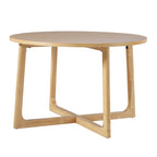 Mesa de comedor redonda de madera maciza con patas geométricas