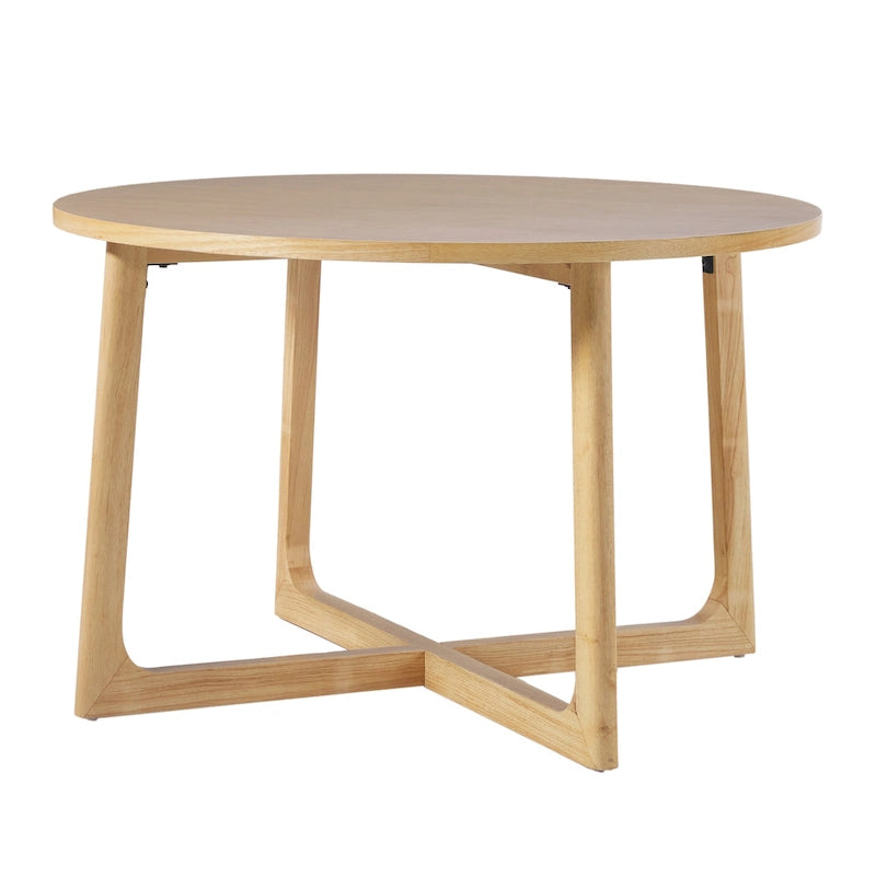Mesa de comedor redonda de madera maciza con patas geométricas