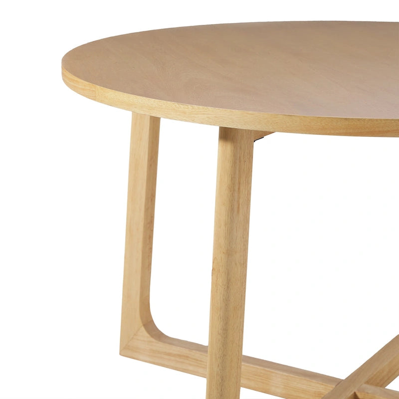 Mesa de comedor redonda de madera maciza con patas geométricas
