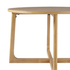 Mesa de comedor redonda de madera maciza con patas geométricas