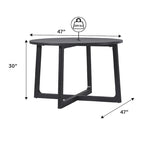 Mesa de comedor redonda de madera maciza con patas geométricas