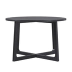 Mesa de comedor redonda de madera maciza con patas geométricas