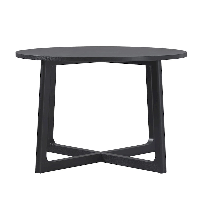 Mesa de comedor redonda de madera maciza con patas geométricas