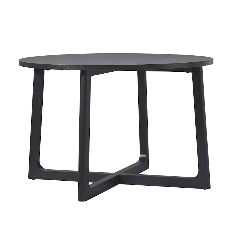 Mesa de comedor redonda de madera maciza con patas geométricas